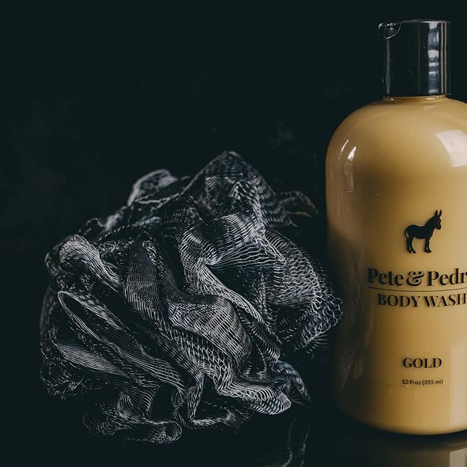 Pete & Pedro Loofah Sponge Pouf Bath & Shower Tool | Light Gentle Exfoliator & Skin Scrubber, Helps with Lather & Exfoliating Dermis | Black Mesh Body Shower Accessories | As Seen on Shark Tank