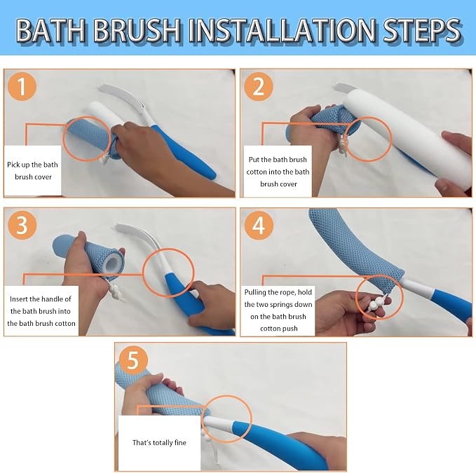 Back Bath Brush with Sponge, 15.39"Back Scrubber with Anti-Slip Long Handle | Back Scrubber for Shower, Curved Long Handle Bath Body Brush for Elderly Aid Bathing and Shower, Exfoliating Body Scrubber