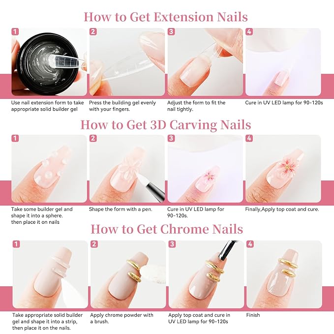 JEWHITENY Solid Builder Gel for Nails:6 Colors Non-Sticky 3D Sculpting Gel for Nail Art Design Home Salon Manicure DIY