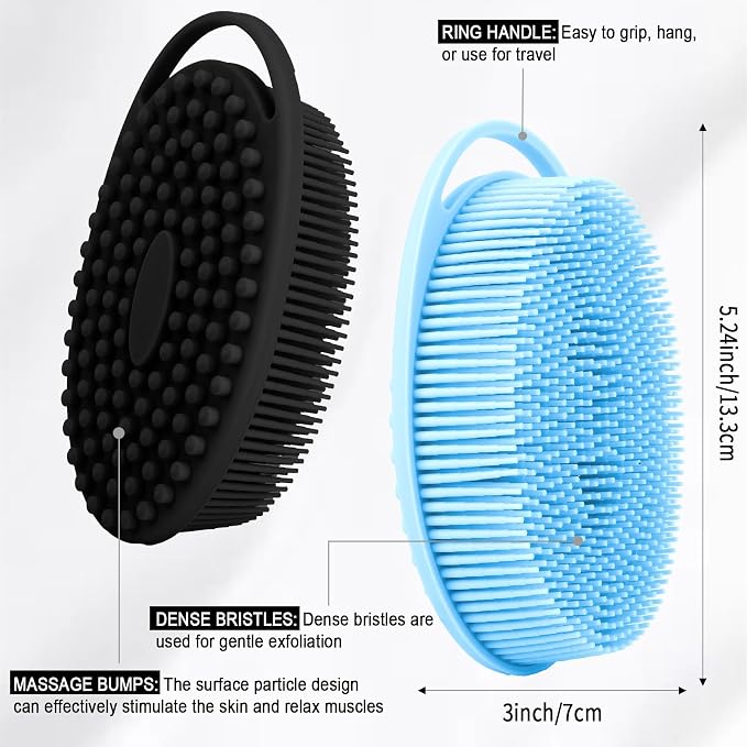 Soft Silicone Body Scrubber, 3 PCS Exfoliating Silicone Loofah, Body Scrubber Shower Brush Exfoliating and Massage 2 in 1, Bath Shower Brush for Cleaning Sensitive Skin Kids Women Men, Lather Well
