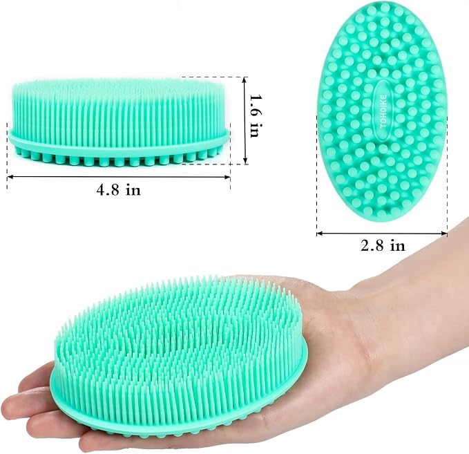 Silicone Body Scrubber Loofah Set of 3 (Purple/Green/Pink) | Soft Exfoliating Bath Shower Brush for Sensitive Skin, Kids Women Men All Skin Types