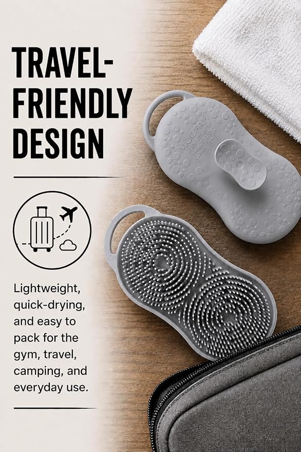 MOOFAH™ Body Scrubber- Deep Cleansing, Gentle Exfoliation for Smoother Skin, Soft-Touch Bristles, Made in USA by Chicago Comb, Easy Rinse, Quick-Dry (Shadow Grey)