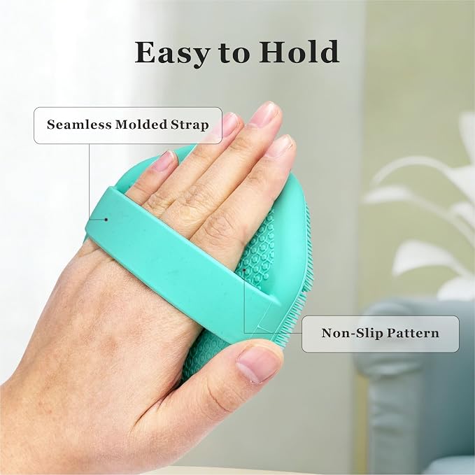 Silicone Body Scrubber 2-Pack, Shower Scrubber with Soft Bristles | 100% Silicone, Soft Bristles, Hole for Hanging, Anti-Slip Strap, Gentle Exfoliating, Lather Well, Sensitive-skin safe