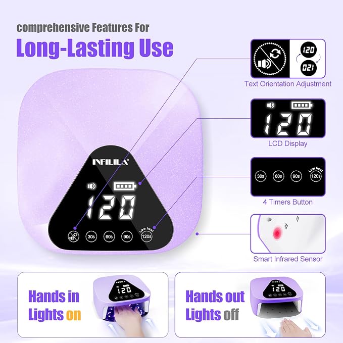 NXJ INFILILA Professional UV/LED Nail Lamp, 54W UV Light for Gel Nails | 30Pcs LED Beads,Cordless,Flash Curing for All Gel Nail Polishs，4 Timers,120s Low Heat Mode,Auto Sensor for Salon and Home Use