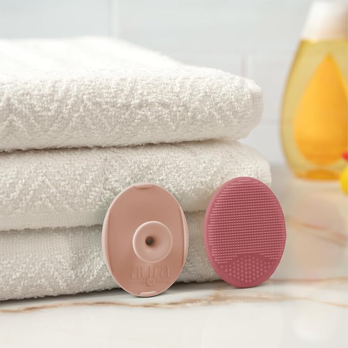 S&T INC. Cradle Cap Brush for Baby, 2 Pack, 2" x 2.5", Pink | Exfoliating and Massaging, Cleansing Brush for Baby, Silicone Bristles, Rinses Clean, Suction Cup Handle
