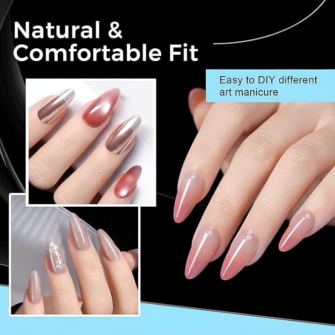 TOMICCA Medium Almond Nail Tips 240Pcs 15 Sizes Pre-shaped Nail Extension for Gel Tips, Press On Nails, Acrylic Fake Nails for Beginners and Professionals, Home DIY Nail Salon, Wedding