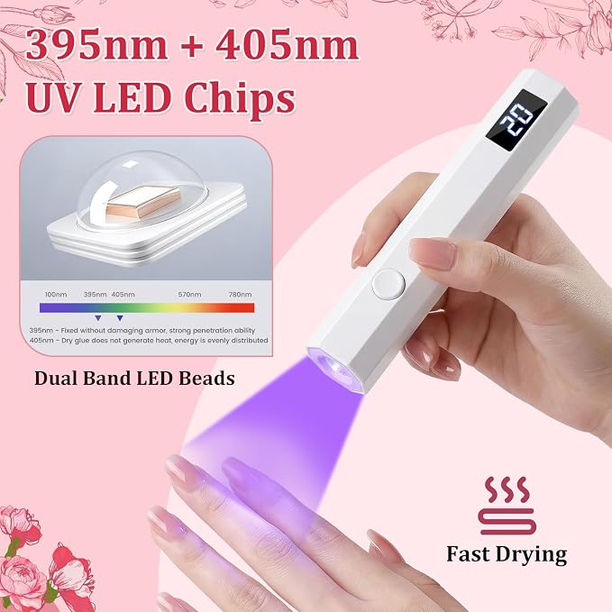 Handheld UV Nail Light for Gel Nails, Flash Cure Nail Lamp with LED Display, Settings 20/60s Timer Rechargeable Mini UV Led Nail Lamp, Hand Held Nail Light for Glue Polish Home Salon DlY, White