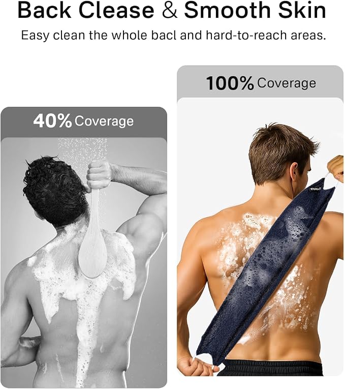 Yiclick Exfoliating Washcloth Towel with Handle, Back Scrubber for Shower, Exfoliating Body Scrubber Exfoliator, Japanese Wash Cloth for Body Scrub, Bath Sponge Loofah Luffa Washer Exfoliator