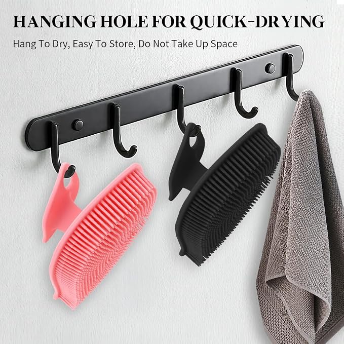 2 Pack Silicone Body Scrubber, Soft Silicone Loofah, Gentle Exfoliating Body Scrubber for Sensitive Skin, Leaf Shaped Shower Scrubbers, Silicone Scrubbers Body Brush for Women Men (Pink & Black)