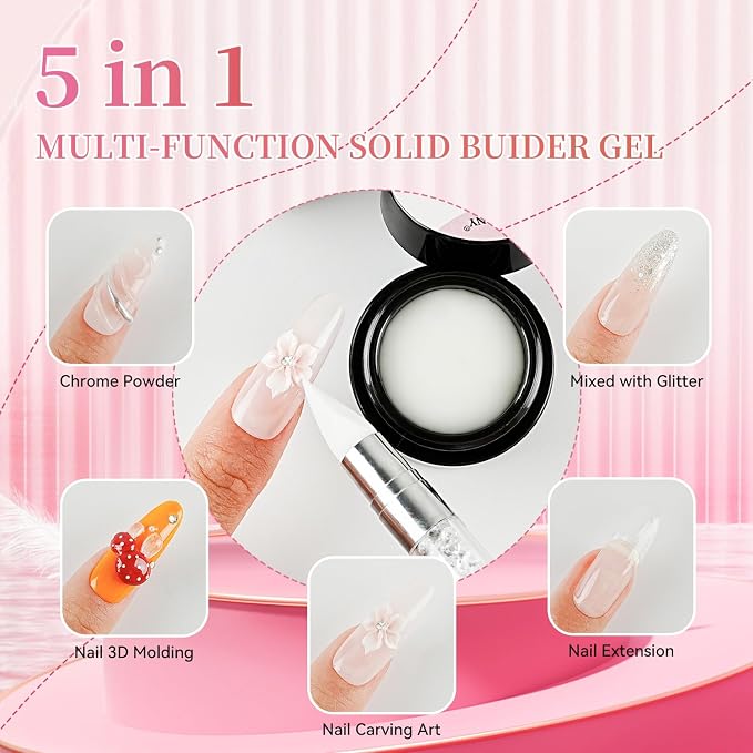 JEWHITENY Solid Builder Gel for Nails:6 Colors Non-Sticky 3D Sculpting Gel for Nail Art Design Home Salon Manicure DIY