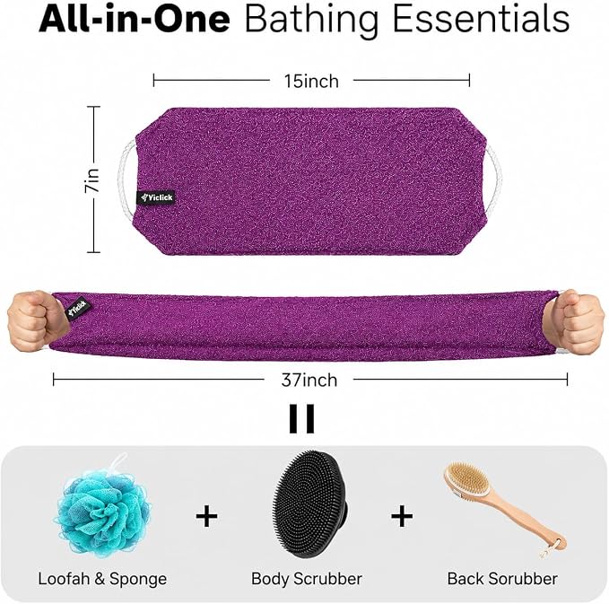 Yiclick Exfoliating Washcloth Towel with Handle, Back Scrubber for Shower, Exfoliating Body Scrubber Exfoliator, Japanese Wash Cloth for Body Scrub, Bath Sponge Loofah Luffa Washer Exfoliator