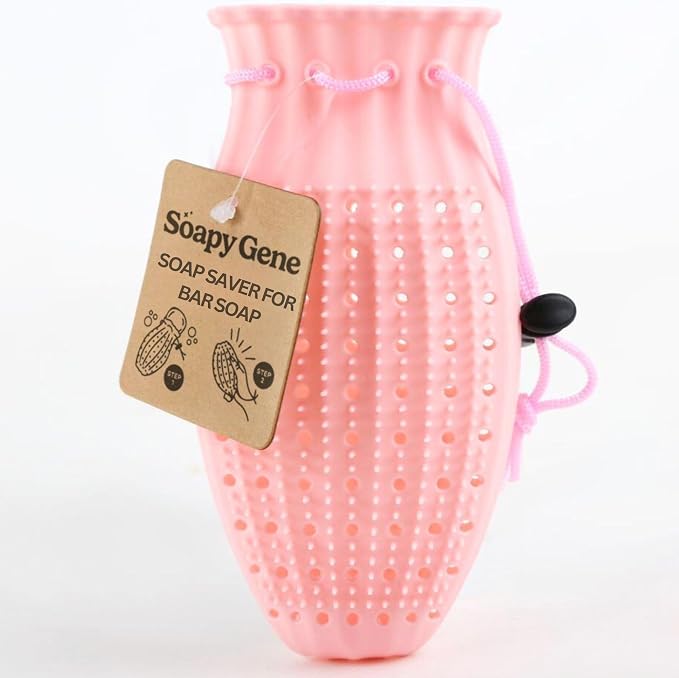 Soap Saver Bag, Gentle Exfoliating Loofah Pouch, Soap Sleeves for Bars, Exfoliating Bag, Bar Soap Pouch, Mesh Soap Bags for Soap Bars, Soap Bar Bag, Silicone Body Scrubber, Pink Loofah