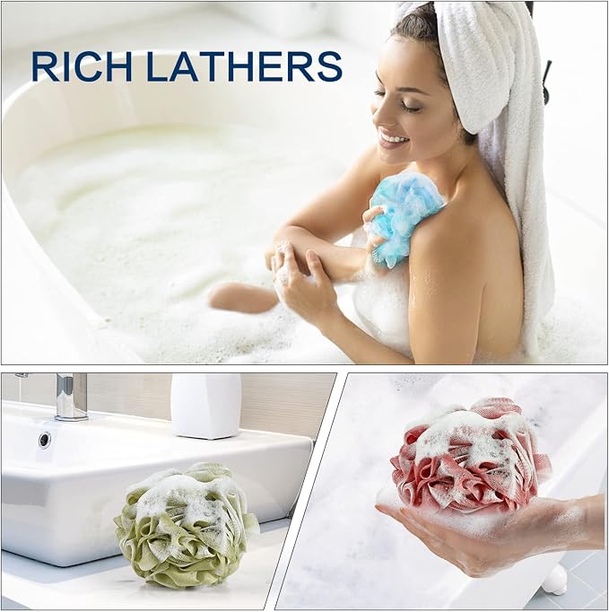 Yoget Bath Loofah Sponge, 4 Color 60G Loofah Exfoliating Body Scrubber, Exfoliate, Cleanse, Soothe Skin