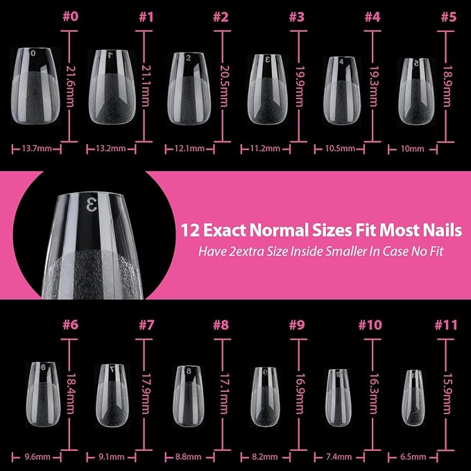 UNA GELLA Short Coffin Gel Nails Tips 12 Sizes 120Pcs Pre-etched Full Cover | Half Matte Soft Gel Nail Tips Acrylic Clear False Nails for Nail Extensions DIY Salon Long Lasting