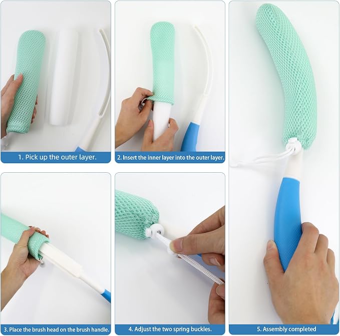 Back Scrubber for Shower,15.35"Curved Body Brush with Anti Slip Long Handle | Long Back Scrubber for Men & Women, Skin Exfoliating Curved Back Scrub Brush, Removable Long Handle Mesh Sponge Back Washer