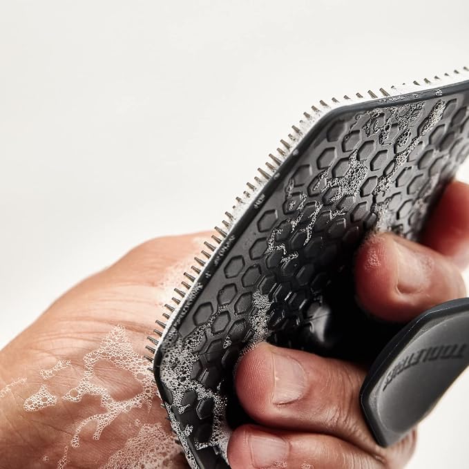 TOOLETRIES Silicone Body Scrubber, Shower Scrubber with Hook - Charcoal | Exfoliating shower scrubber for sensitive skin that dries quickly and stays hygienic for everyday use.