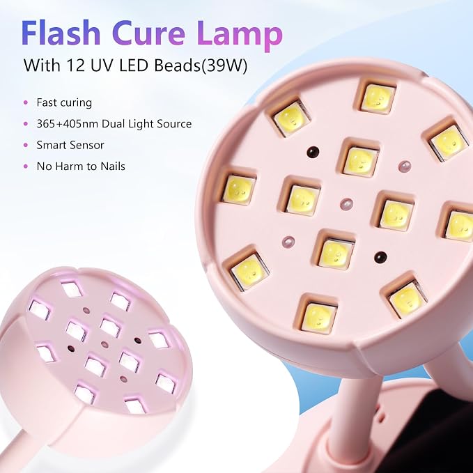 Makartt UV LED Nail Lamp Gooseneck UV Light for Gel Nails Cherie Cordless | Rechargeable USB 39mW/cm² Gel UV Lamp with 4 Times & Auto Sensor Fast Flash Curing Polish Nail Tips Home DIY Salon Use, Pink