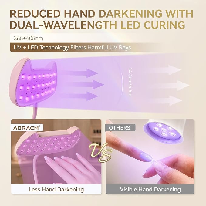 AORAEM UV Nail Lamp for Gel Polish with Auto Sensor & 3 Timers, Pink | 48W LED Nail Light, Rechargeable Gooseneck Flash Cure Nail Lamp for Salon Home DIY Use