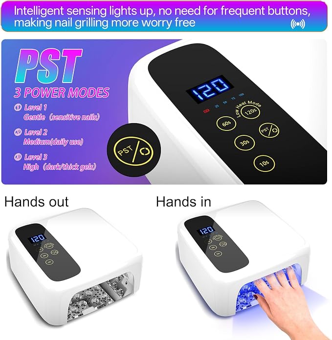 UV LED Nail Lamp for Gel Polish 72W Rechargeable Gel Nail Lamp Cordless Nail Dryer with Replaceable Light Board UV Light for Gel Nails for Home and Salon Use (White B)