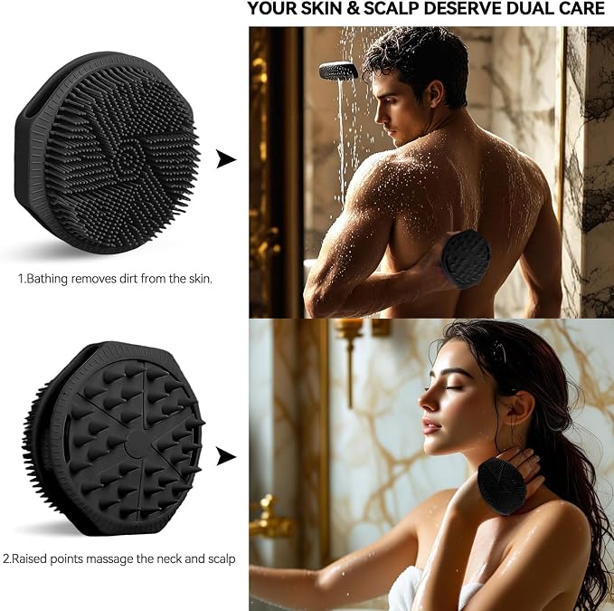 OTHIX Dual-Sided Silicone Body Scrubber, 2-in-1 Silicone Loofah for Shower Exfoliating Body Brush for Men and Women for All Skin, Scalp Massager Lather Well＆Easy to Clean (Black)