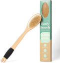Bare Botanics 17" Extra Long Dry Body Brush - Medium Firmness Back Scrubber | Ergonomic Curved Handle with Silicone Grip and Hang Rope | Natural Bristles | For Shower Use