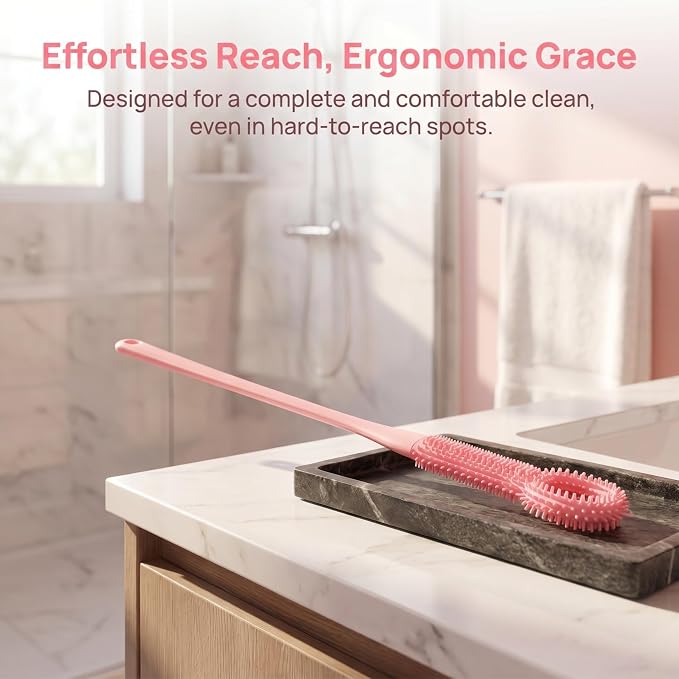 Soft Foot Brush for Shower with Long Handle Toe Cleaner and Dead Skin Remover Silicone Bristle Foot Scrubber for Elderly Ergonomic Grip Bath and Body Brush