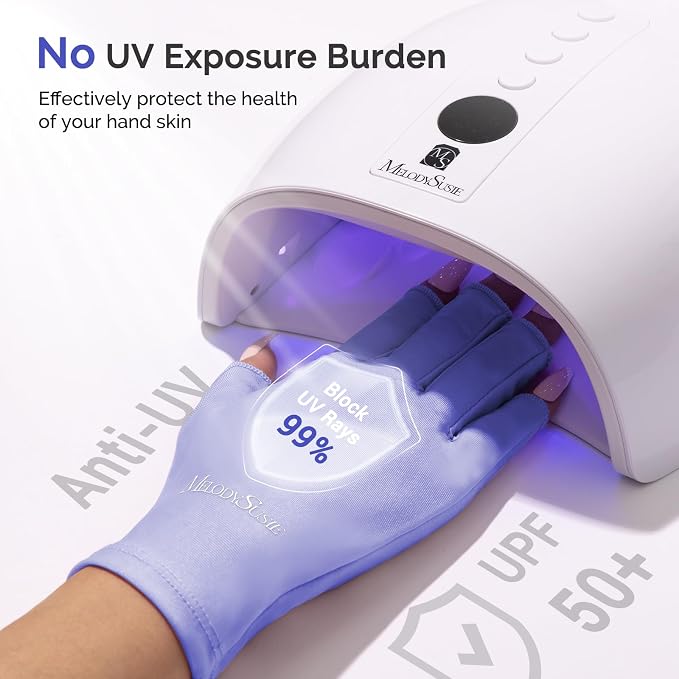 MelodySusie UPF50+ Fingerless UV Protection Gloves for Gel Manicures | Cool breathable fabric,professional UPF50+ UV protection,fingerless design ideal for salon & home gel manicure,Anti UV Light