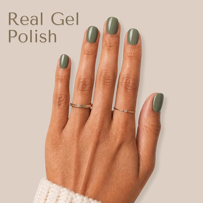 Semi Cured Gel Nail Strips Stickers Wraps | UV Nail Polish that Pops in Color (Green Matcha) for Women & Short Nails & Long Nails (Ami Amour)