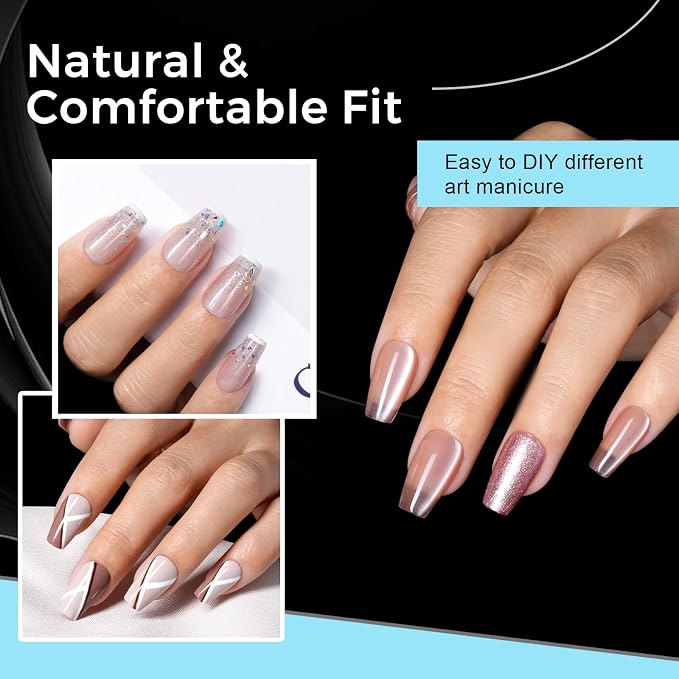 TOMICCA Short Coffin Nails Tips, 240PCS 15 Sizes Pre-Shaped Ultra Half Matte Clear Full Cover Acrylic Nails for DIY Salon, Gel Nail Extension Tips for Beginners & Nail Techs