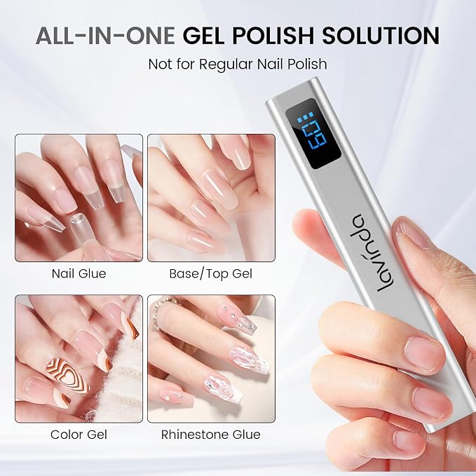 Lavinda Handheld UV Light for Gel Nails with Stand, Mini Nail Lamp with LCD Display, Portable Cordless Rechargeable UV Led Nail Lamp Nail Dryer for Fast Curing Gel Polish for Home DIY Manicure