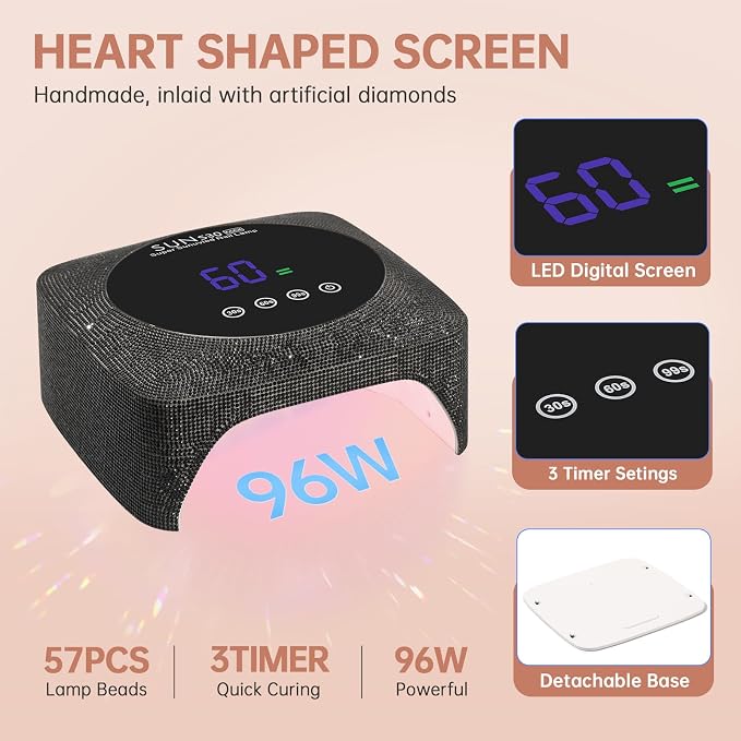 96W UV LED Nail Lamp Cordless Nail Dryer for Gel Polish | Rechargeable UV Light for Gel Nails Quick Dry Curing with Large LCD Display, with 3 Timer Setting Auto Sensor for Salon&Home