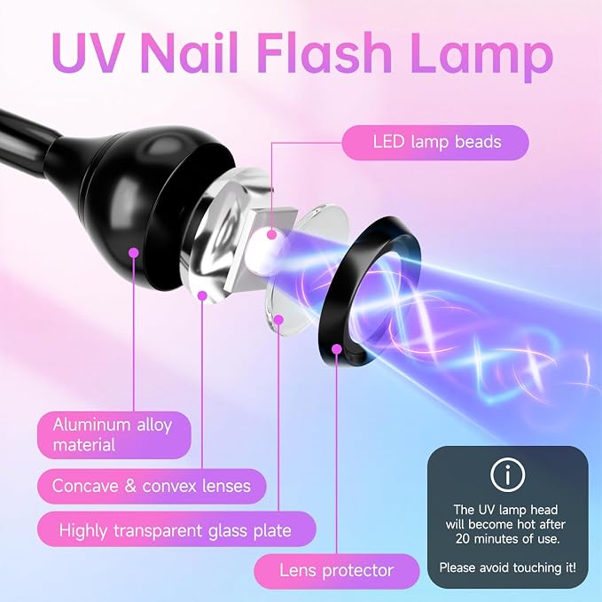 UV LED Nail Lamp Gooseneck Flash Cure Light for Gel Polish, Black