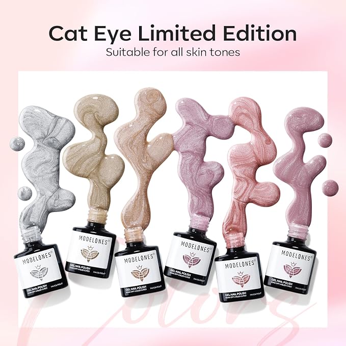 modelones Cat Eye Gel Nail Polish Set Glitter 6Colors Pink Nude Brown