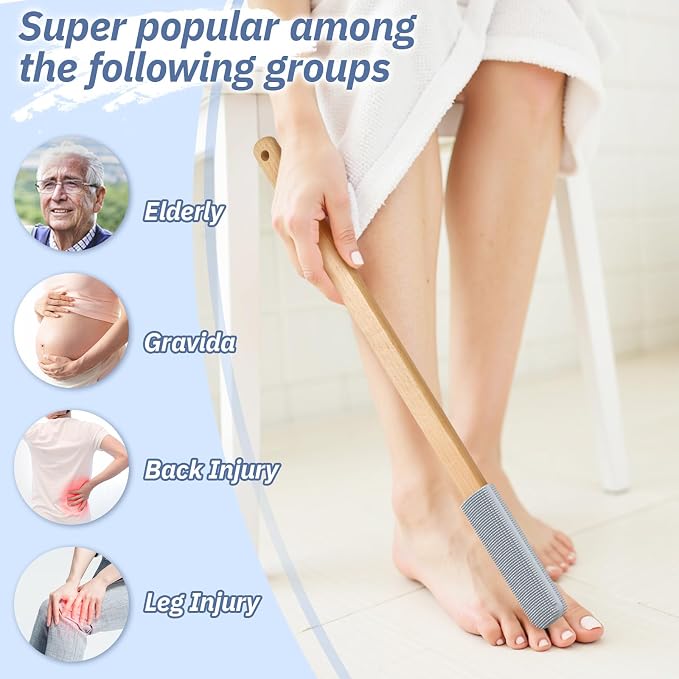 Long Handle Toe Gap Cleaning Brush+Body Shower Brush+Foot Grinder,Grey | Silicone Foot Scrubber for Shower, Feet Cleaner Scrub Foot Care for Seniors,Elderly, Men and Women