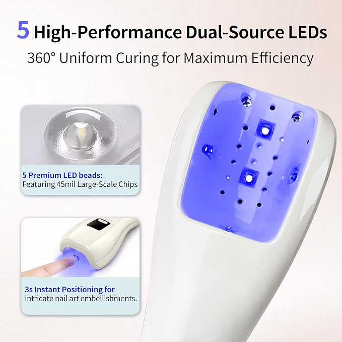 3s Flash Cure UV Nail Lamp for Gel-X, Rhinestones & Nail Glue | Rechargeable Nail Light Nail Dryer with Sensor, LCD Display & 30s/60s Timer, Home DIY Salon Use