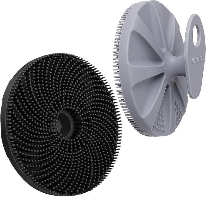 Food-Grade Silicone Body Scrubber Exfoliating & Massaging Brush, Black+Gray | INNERNEED Hygienic Shower Scrub Skin Wash Bath Tool for All Skin Types, Lathers Well, Longer Service Life