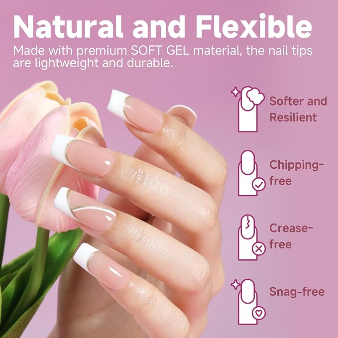 UNA GELLA Medium Square Nail Tips Fake Gel Nails 120pcs Pre-buff Matte | Square Full Cover False Nail Tips Clear Acrylic Nails No C Curve Tips for Press on Nail Extensions Home DIY Salon 12 Sizes