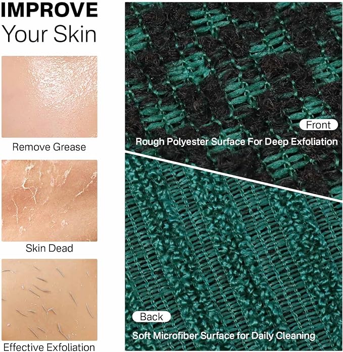 Yiclick Dual-Textured Exfoliating Washcloth Towel - Back Scrubber for Use in Shower Bath, Exfoliating Body Scrubber Exfoliator, Japanese Exfoliate Loofah Lufa Sponge Wash Cloth for Women Men