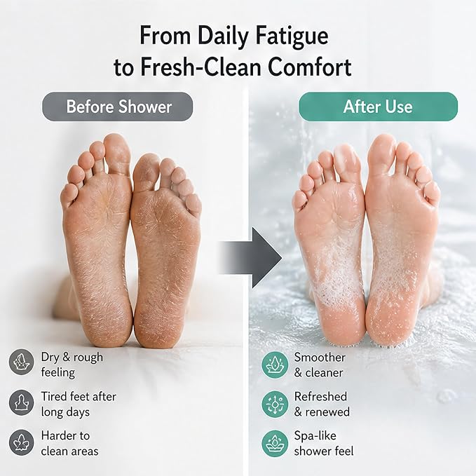 Silicone Shower Foot Scrubber Mat, Dual-Sided, 11.8 x 11 in, 1 Pack | Foot Scrubber in Shower for Deep Cleaning & Exfoliation. Wall-Mounted or floor use with suction cups for feet and back.