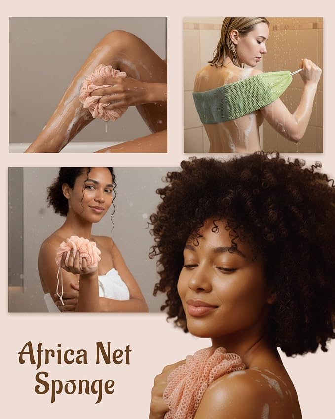 Yiclick African Net Sponge Authentic with Knots 2 Pack - Exfoliating Washcloth Towel, Back Scrubber for Shower Bath, Exfoliating Body Scrubber Exfoliator, African Rags Wash Cloth Loofah Lufa Sponge