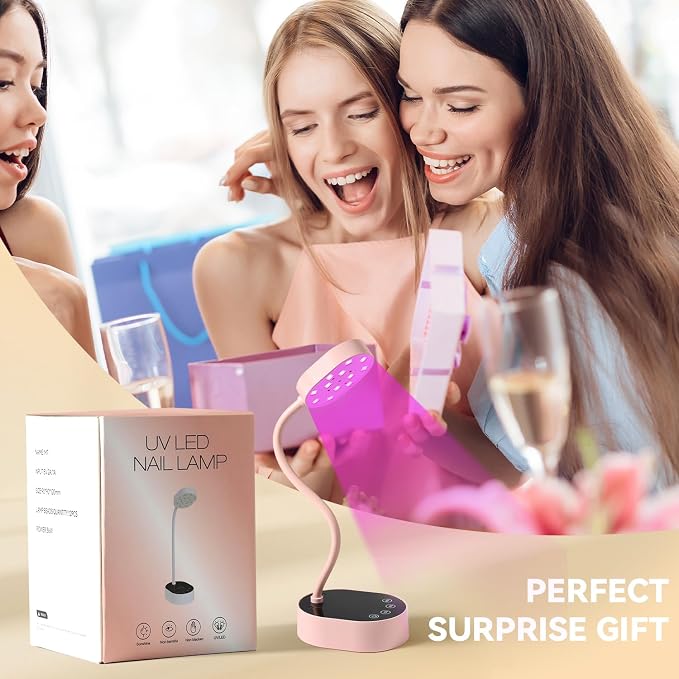 AORAEM UV Nail Lamp, Gooseneck Mini UV Light for Gel Nails | Rechargeable LED Flash Cure Lamps with 4 Timer & Auto Sensor, Quick Dry Professional Nail Dryer for Salon Home DIY Use, Pink