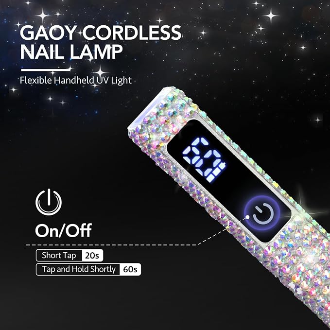 GAOY Handheld UV Light for Gel Nails, Mini Nail Lamp, Diamond | Portable, Cordless, Rechargeable, Fast Curing
