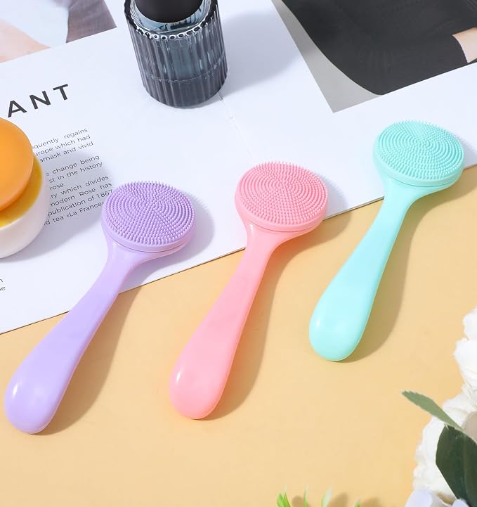 3 Pack Silicone Facial Scrubber, Silicone Facial Cleansing Brush | Soft Bristles, for Deep Cleaning, Exfoliating, & Makeup Removal, for Women, & Men