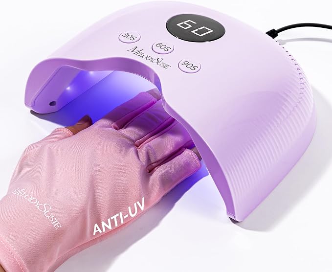 MelodySusie UV Nail Lamp P-Plus30A with UV Gloves for Gel Nail Polish | 24W,3 Timer Settings,Smart Sensor,LCD Display,30 UV/LED Beads,Builder Gel,Jelly Gel,Base Top Coat,for Beginners at Home