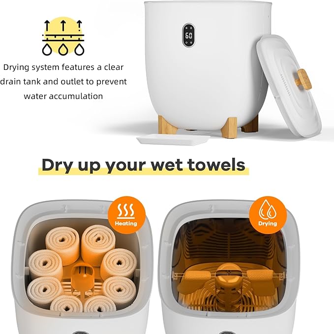 Large Towel Warmer for Bathroom Heated Towel Warmers Bucket, Auto Shut Off, Wood Handle, Fits 6 Oversized Towels, Bathrobes, Blankets, Clothes, for Spa, for Mother's Gifts