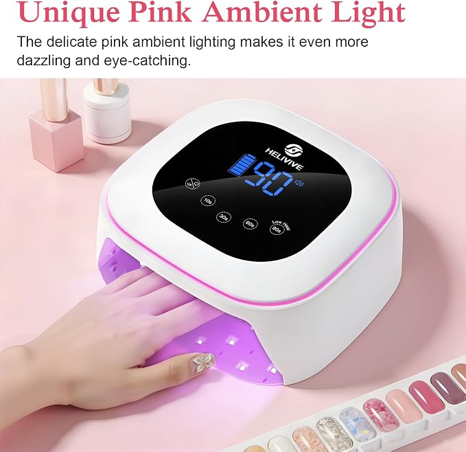 Cordless UV LED Nail Lamp, 80W Rechargeable Nail Dryer Light | 4 Timers, Atmosphere Light & Mirror Base, UV Light for All Gel Nails, Ideal for Training,Nail Art Practice,Home & Salon Use