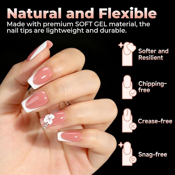 UNA GELLA Short Square Nail Tips Pre-buff Half Matte Gel Nails Tips 120Pcs | Soft Gel Nail Tips Short Square Clear Full Cover Fake Acrylic Nails for Nail Extensions DIY Home Salon 12 Sizes for Women