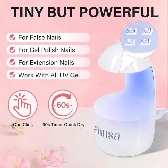 AILLSA Almond Nail Kit with U V Lamp for DIY Salon 240pcs | 2 In 1 Nail Glue Base Coat and Nail Dehydrator, Nail Extension Kit with Nail Lamp Top Coat for Starters