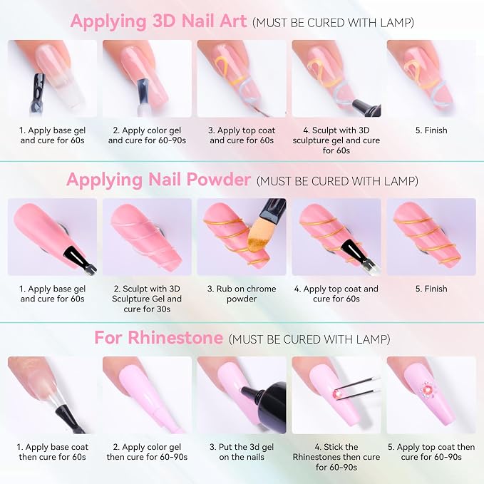 Makartt 3D Nail Gel, 2 Pcs Clear & Noir Sculting Gel for DIY Nail Designs | Squeeze Tube Nail Glue for 3D Drawing, Molding, Rhinestones & Decoration