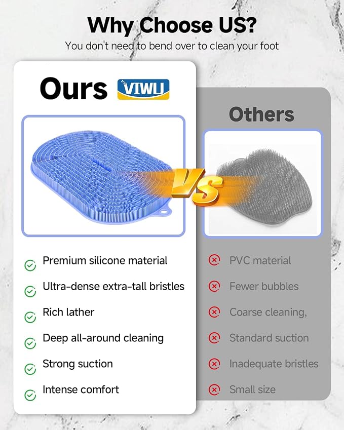 Shower Foot Scrubber Mat 21.3" x 14", Extra Large Silicone Foot Cleaner | Cleaner Brush, Exfoliate & Massage Feet Without Bending, 68 Non-Slip Suction Cups, Improve Foot Circulation & Appearance
